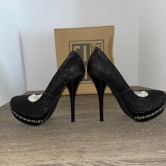 City Snappers Black Glitter High Heels Women’s Size 7.5 - Picture 6 of 16